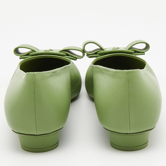 Salvatore Ferragamo Green Leather Viva Bow Ballet Flats Size 39 - Picture 4 of 8